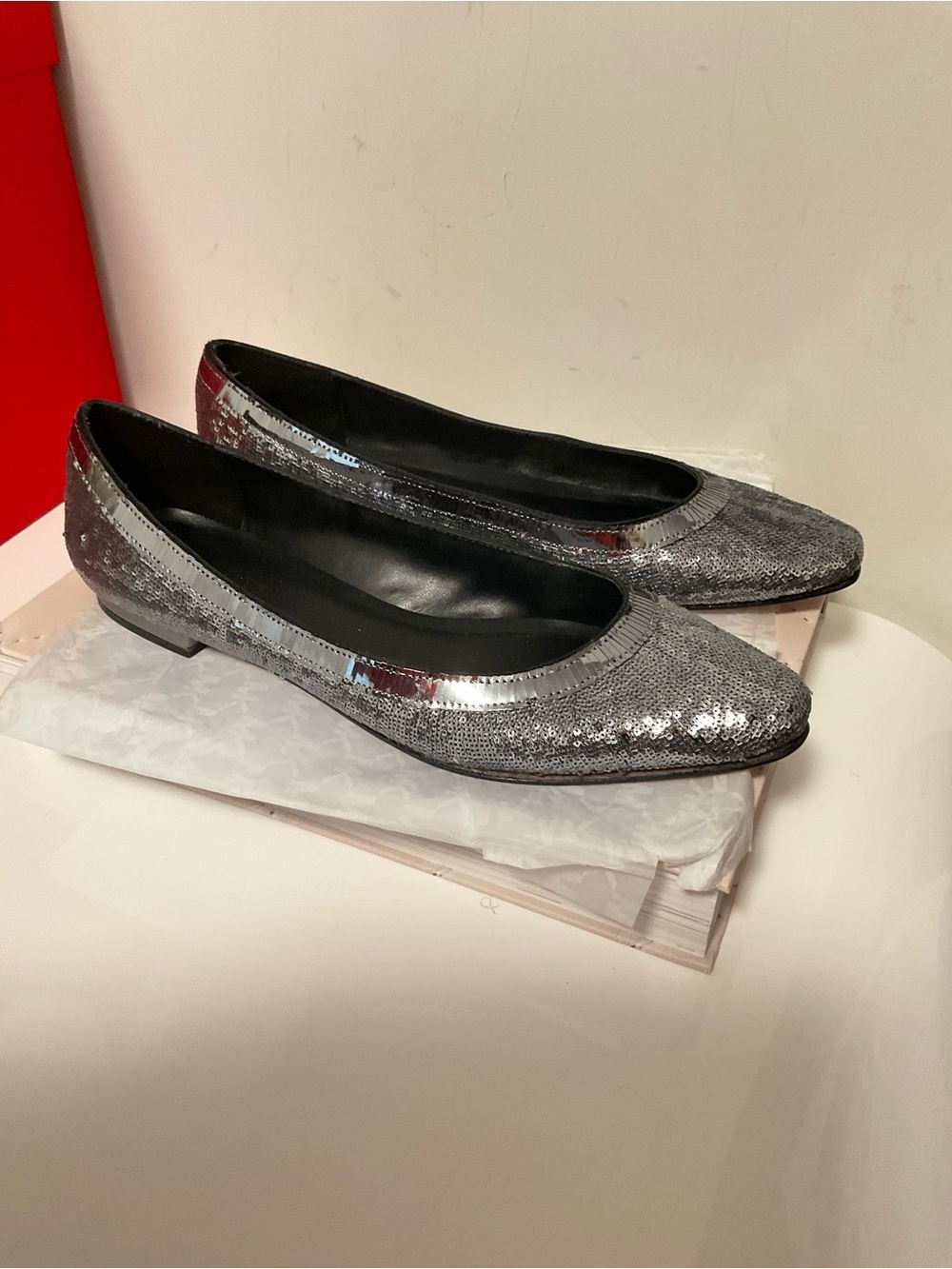 Talbots Silver Sequin Women's Pointed Ballet Flats Size 9.5